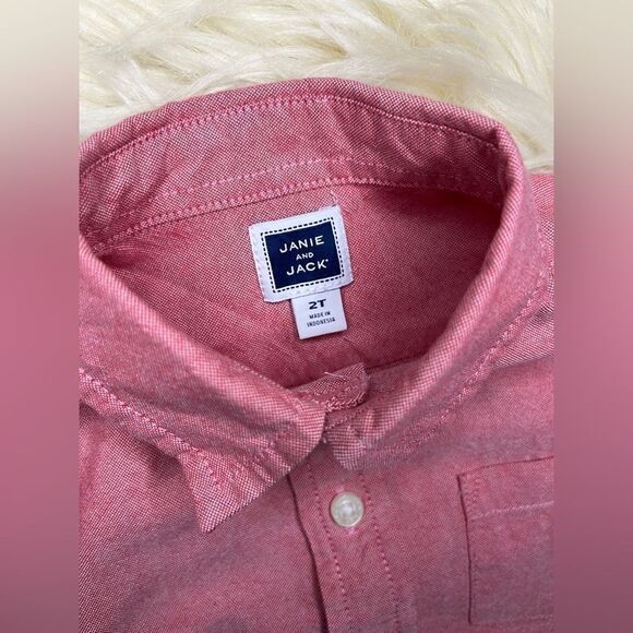 Janie and Jack heathered red cotton button down sz 2T - Picture 2 of 3